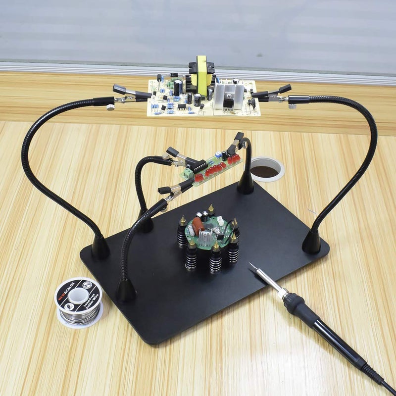 NOEVSBIG Magnetic Helping Hands Soldering Station with Large & Heavy Duty Base, 6 PCB Holders,5 Flexible Arms with Precision 360 Degree Alligator Clip Helping hands for Soldering Electronic Repair DIY - Image 2